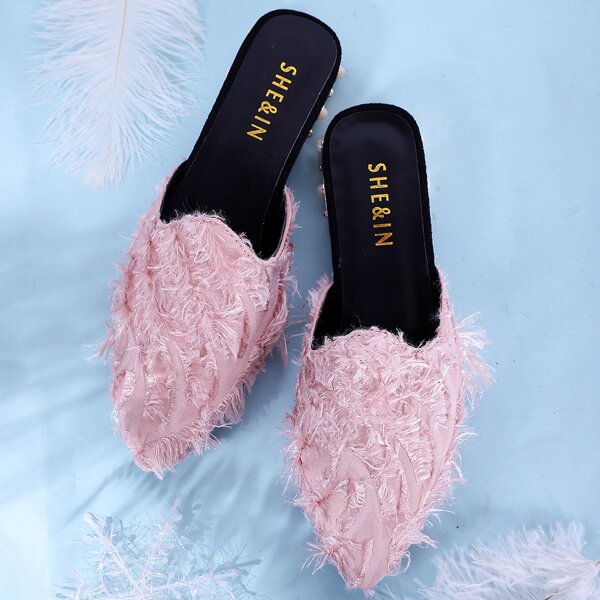

Faux Pearl Decor Flat Mules, Pink