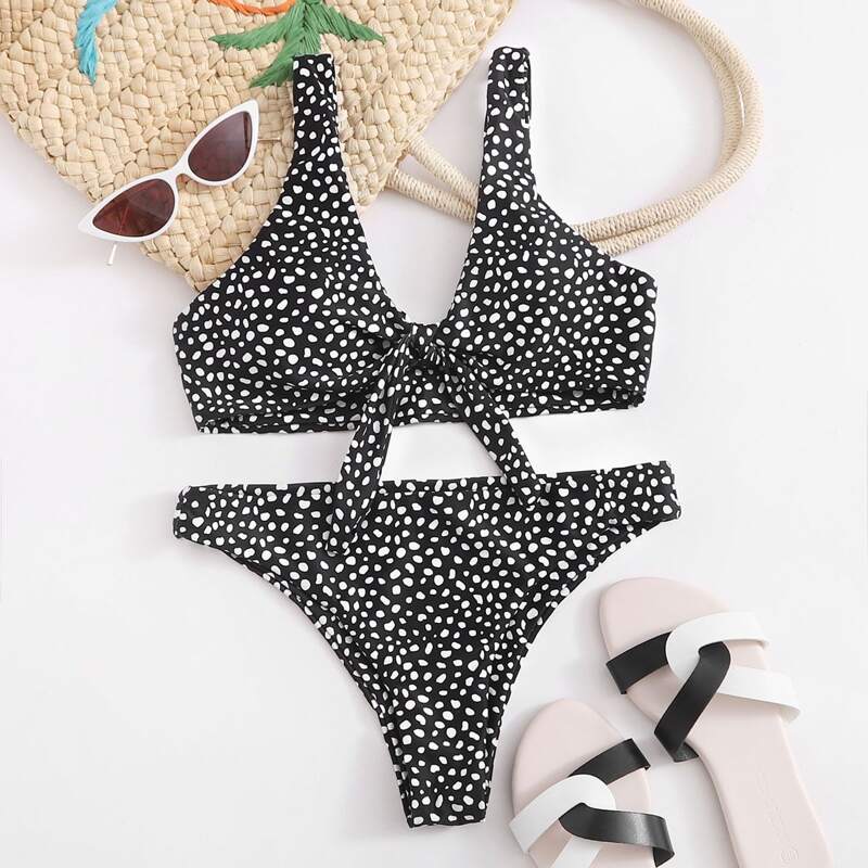 

Dalmatian Knot Front Bikini Swimsuit, Black