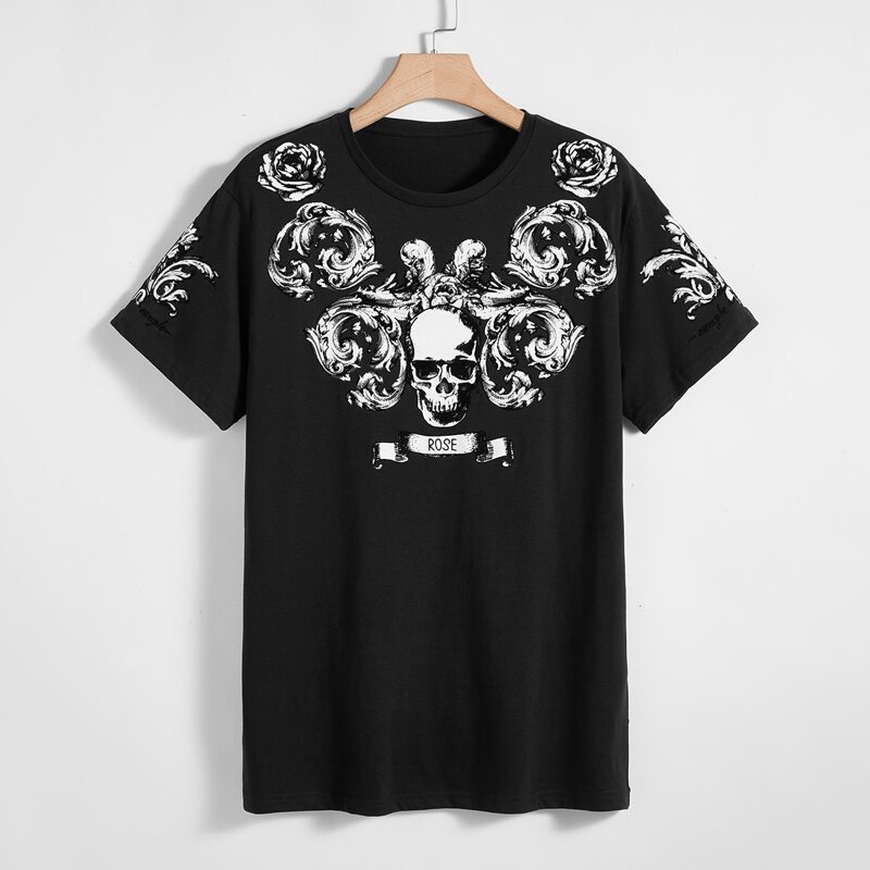 

Guys Skull & Letter Graphic Tee, Black