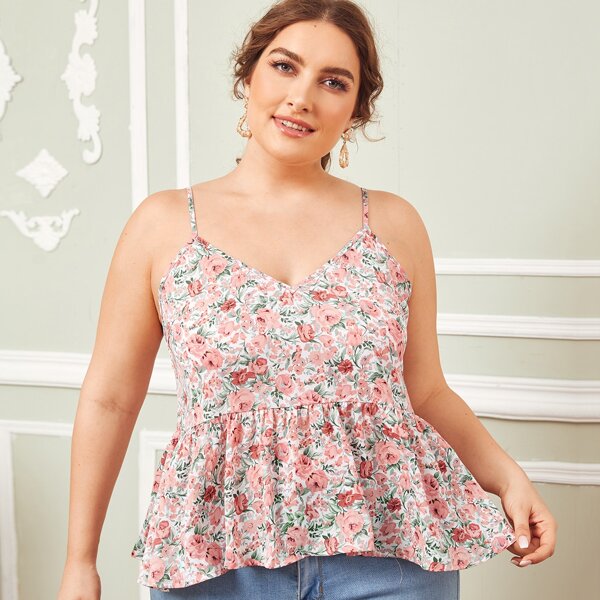 

Plus Floral Print Peplum Cami Top, Multicolor
