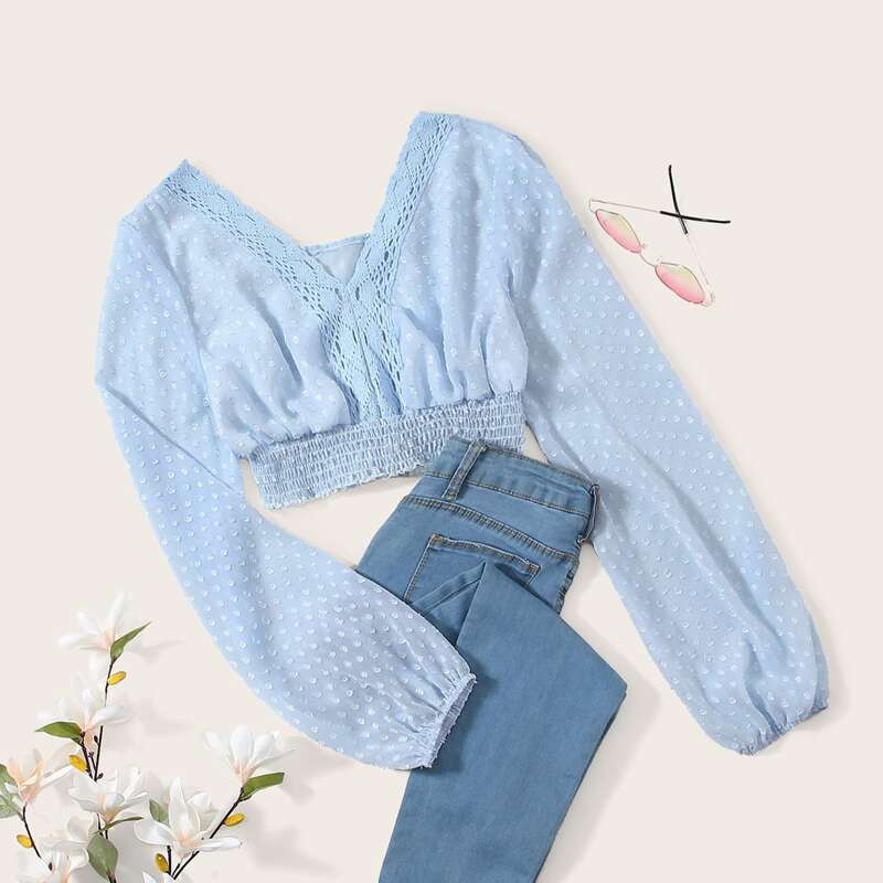 

Swiss Dot Crop Top, Blue