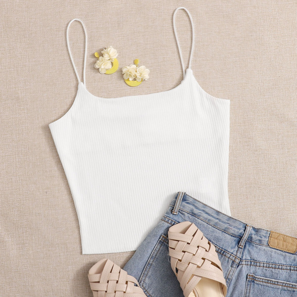 

Rib-knit Solid Cami Top, White