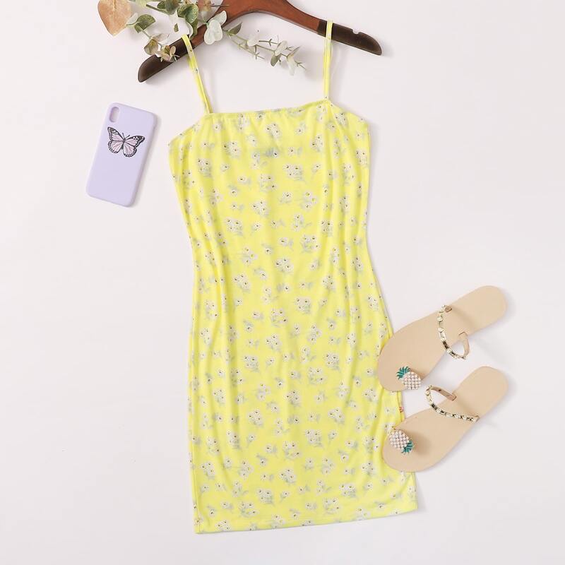 

Ditsy Floral Bodycon Dress, Yellow pastel