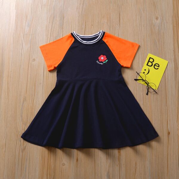 

Toddler Girls Floral And Letter Graphic Colorblock Dress, Navy blue