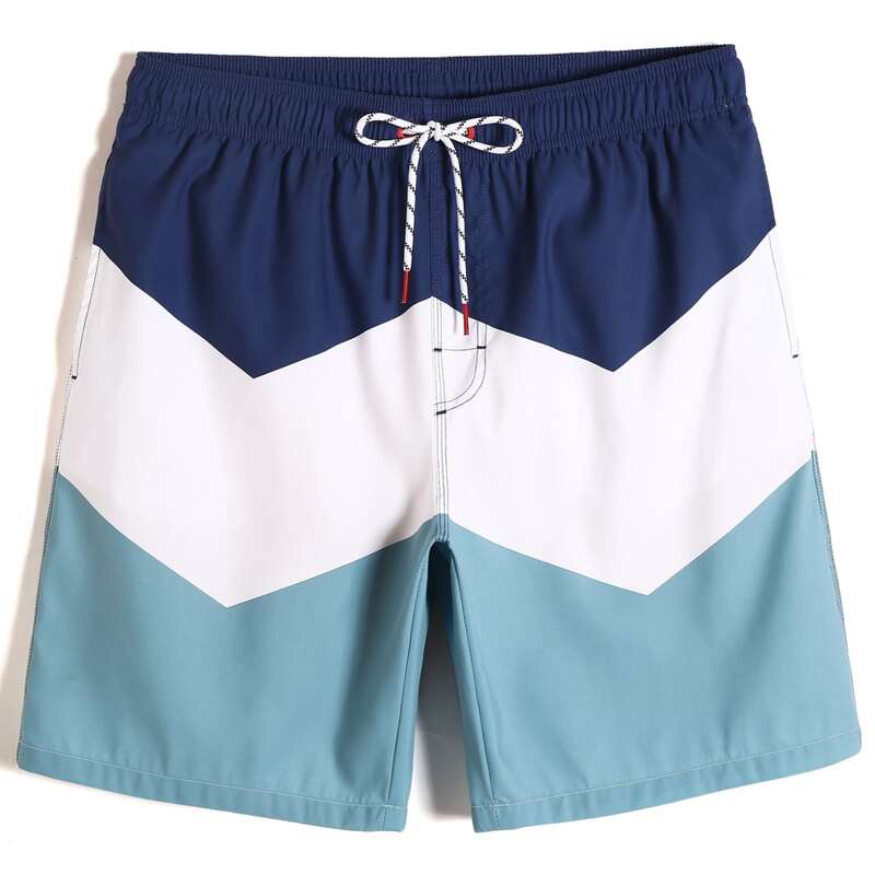 

Guys Chevron Colorblock Drawstring Swim Trunks, Multicolor