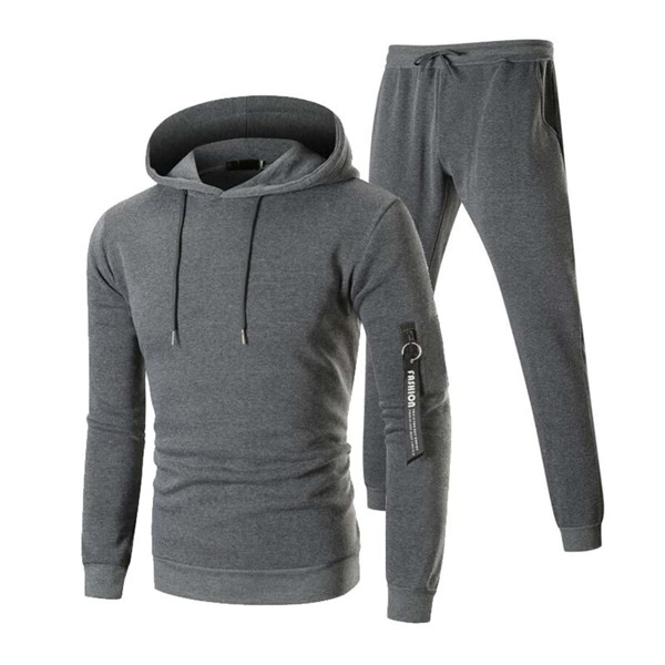 

Men Letter Ribbon Drawstring Hoodie & Sweatpants, Grey