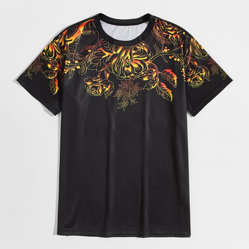 

Guys Floral Print Crew Neck Tee, Black