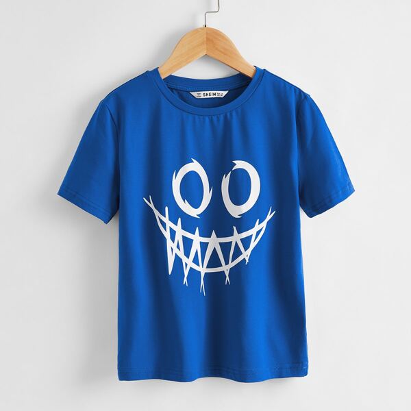 

Футболка с мультяшным принтом для мальчиков, Синий