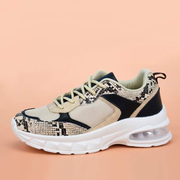 

Snakeskin Panel Lace-up Front Sneakers, Multicolor