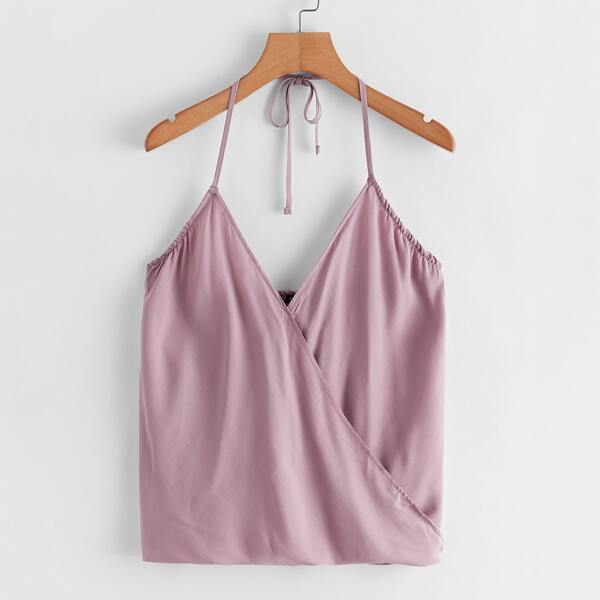 

Solid Wrap Halterneck Top, Pink pastel