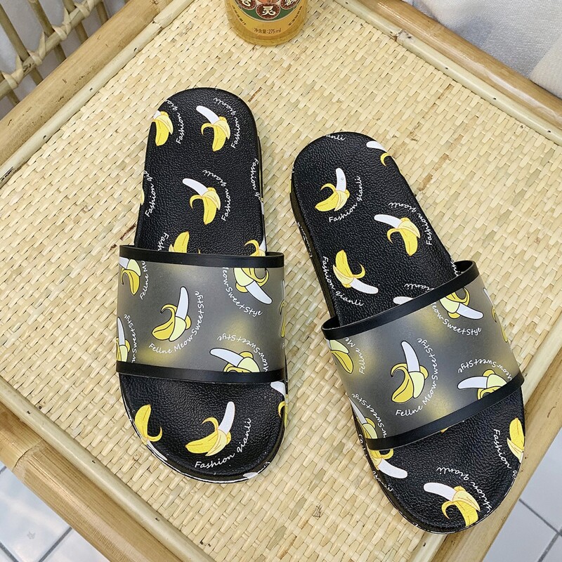 

Clear Banana Print Wide Fit Sliders, Black