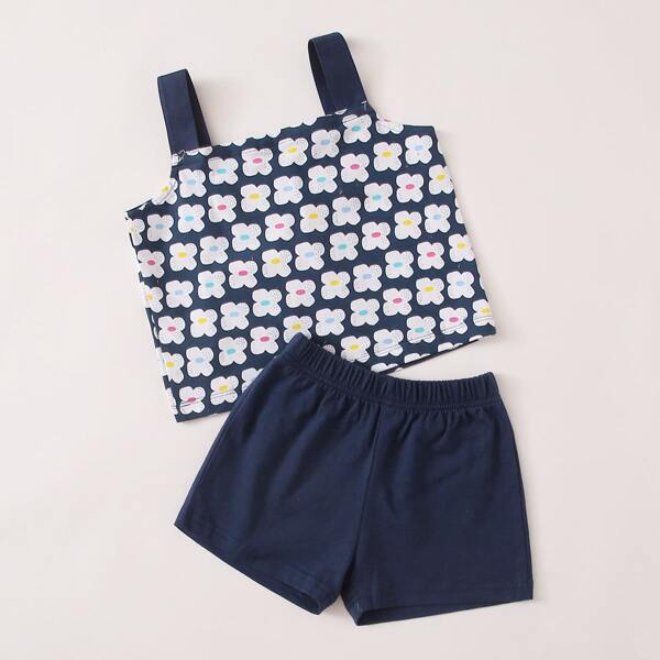 

Toddler Girls Floral Print Cami Top With Shorts PJ Set, Multicolor