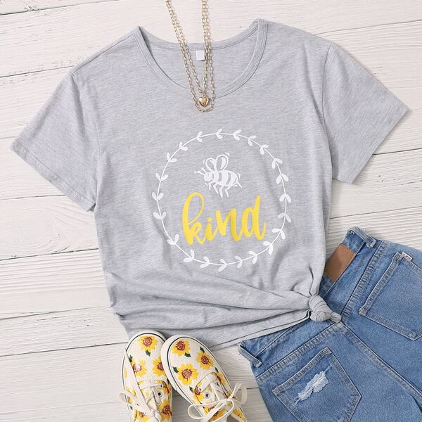

Bee & Letter Graphic Tee, Grey