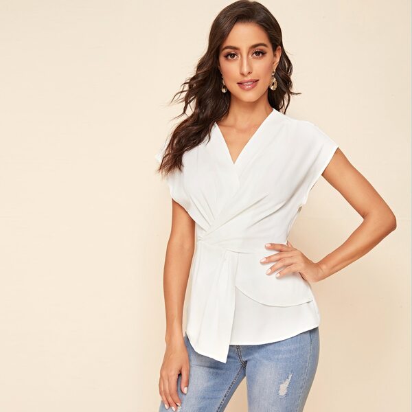 

Batwing Sleeve Draped Detail Top, White
