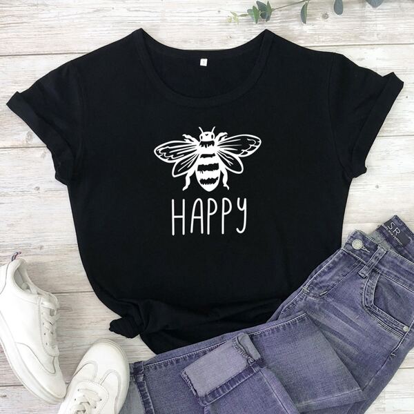 

Plus Bee & Letter Graphic Tee, Black
