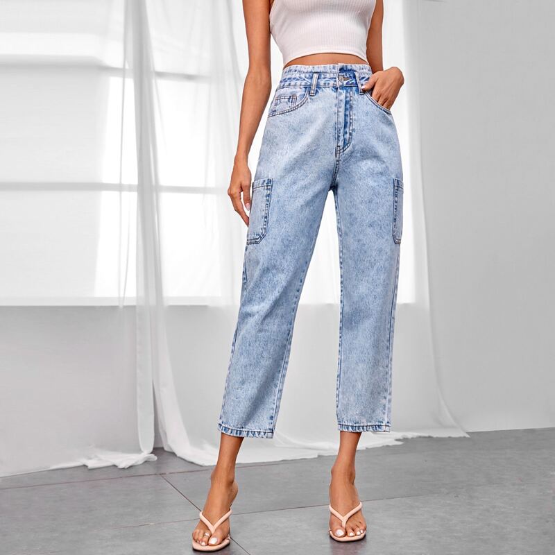 

Light Wash High Waist Cropped Jeans, Blue pastel