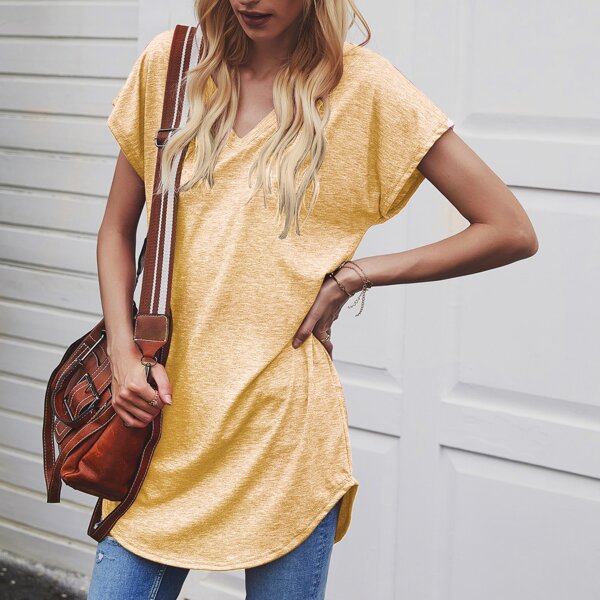 

Curved Hem Space Dye Tee Dress, Yellow