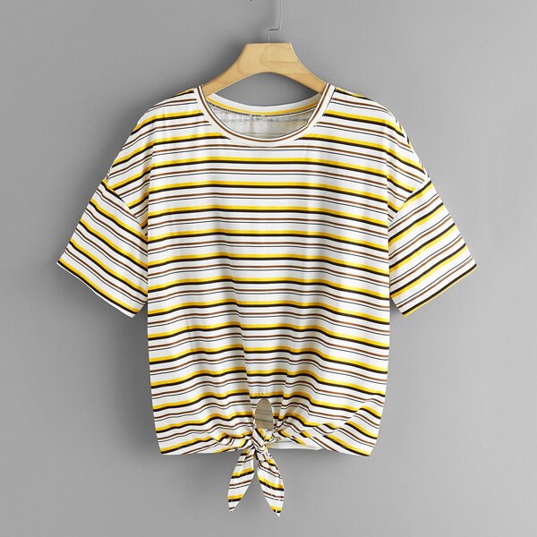 

Plus Striped Knot Front Tee, Multicolor