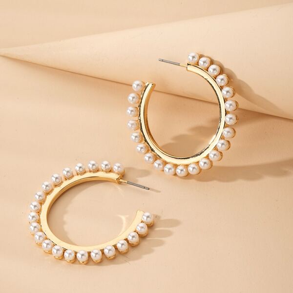 

Faux Pearl Hoop Earrings, Multicolor