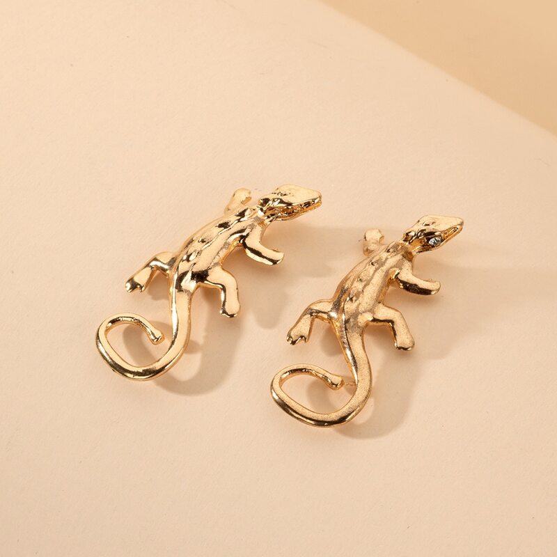 

Metal Gecko Earrings, Gold
