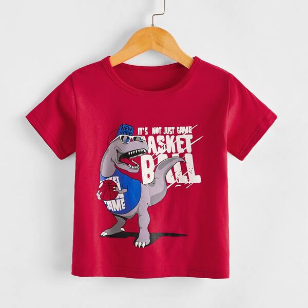 

Toddler Boys Dinosaur And Slogan Graphic Tee, Red