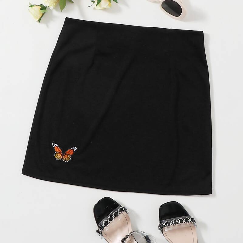 

Butterfly Patched Skirt, Black