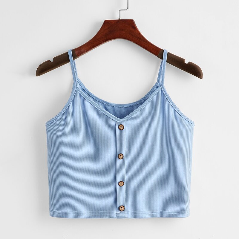 

Button Front Crop Cami, Blue