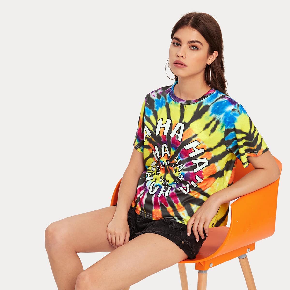 

Letter Graphic Tie Dye Tee, Multicolor