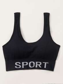 字母織帶無鋼圈內衣 - 黑色 - 查看 4