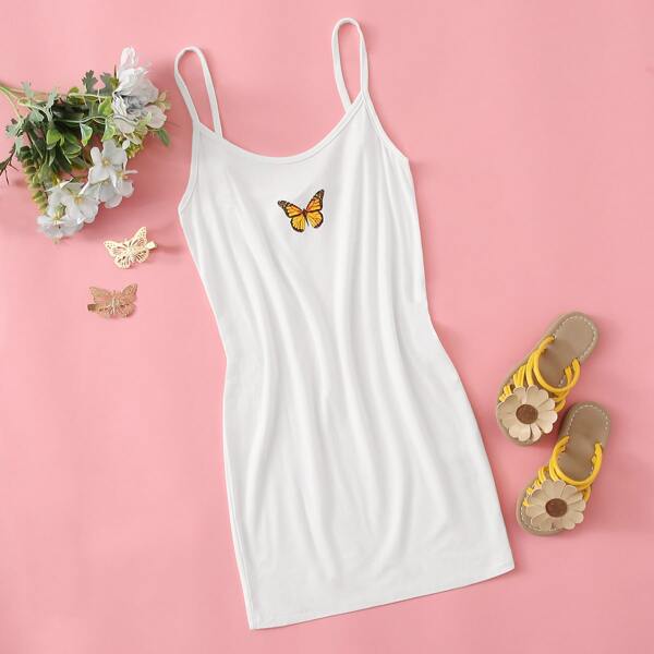 

Girls Butterfly Print Slip Dress, White