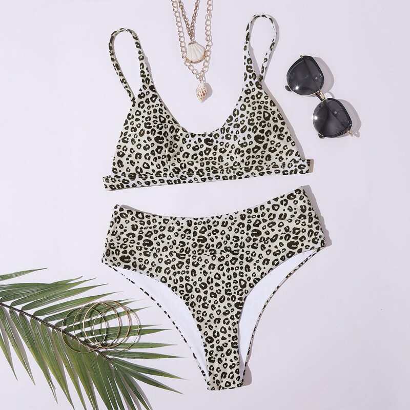 

Leopard High Waisted Bikini Swimsuit, Multicolor