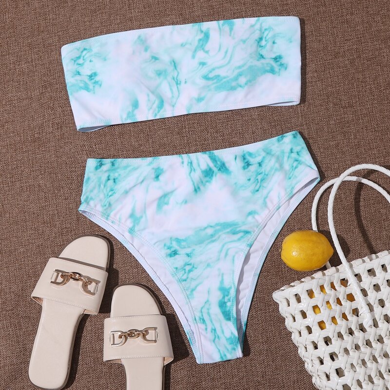 

Tie Dye Bandeau Bikini Swimsuit, Blue