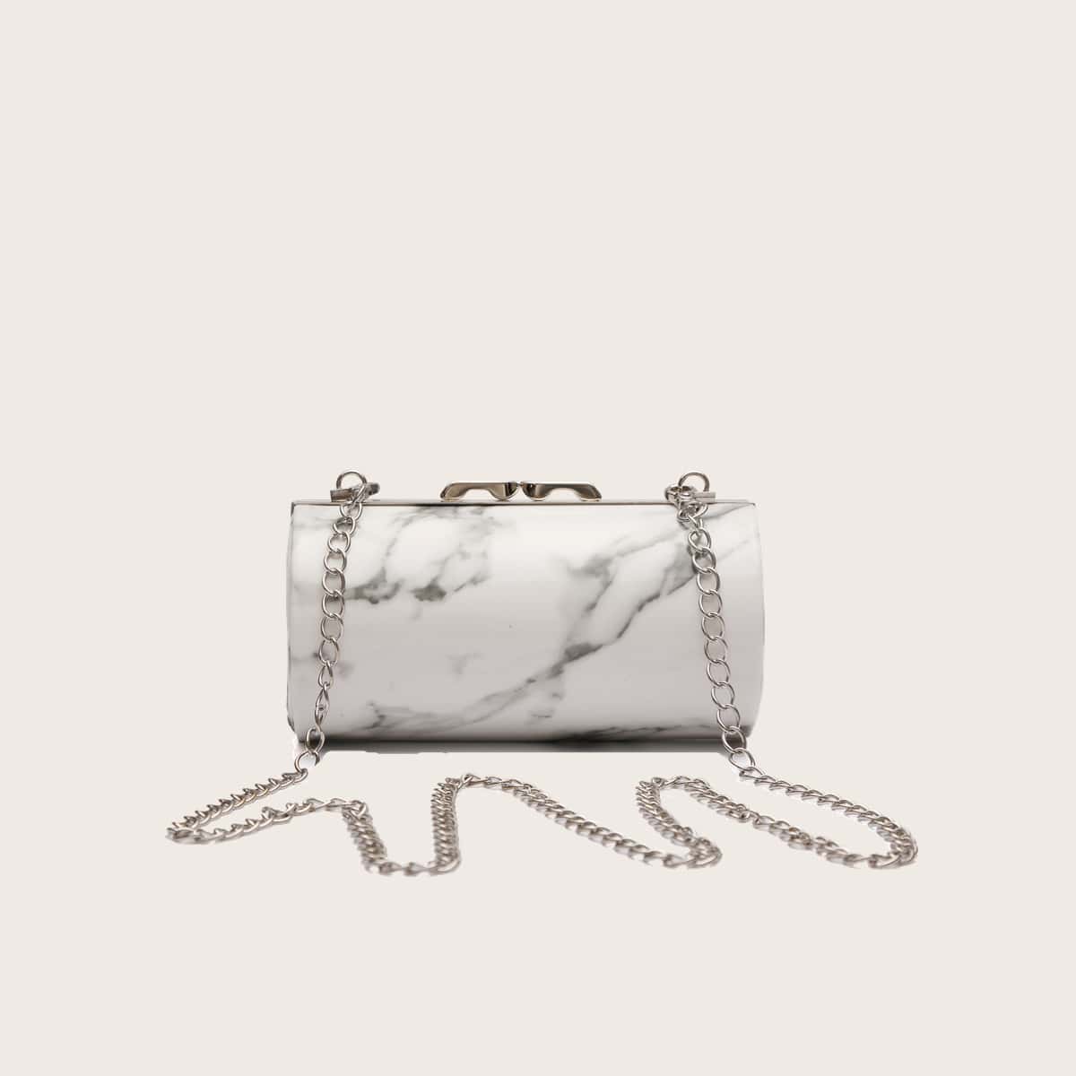 

Marble Chain Cylinder Bag, White