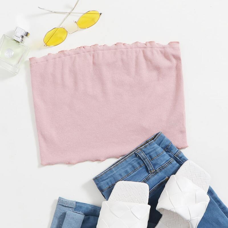 

Rib-knit Tube Top, Pink pastel