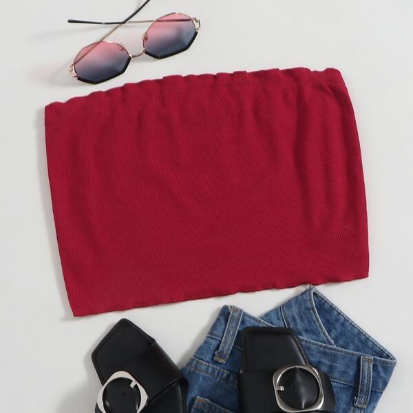 

Rib-knit Tube Top, Burgundy