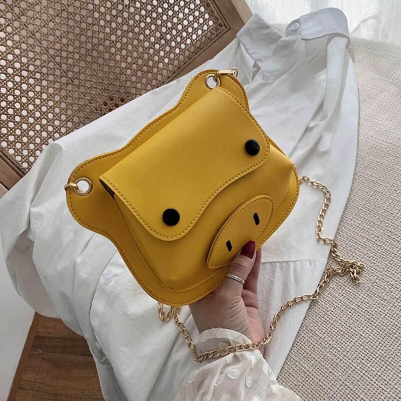 

Cartoon Pig Chain Crossbody Bag, Yellow