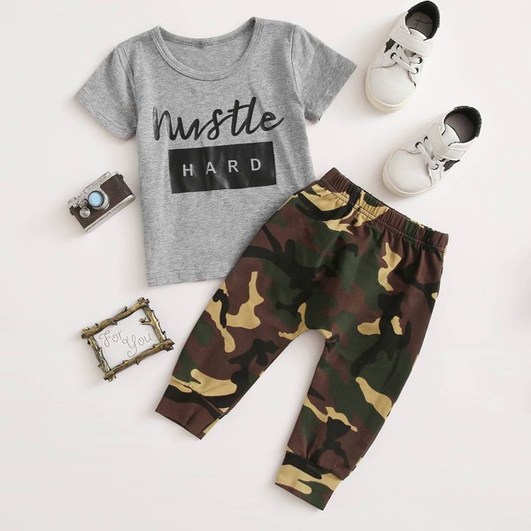 

Toddler Boys Letter Graphic Tee & Camo Sweatpants, Multicolor