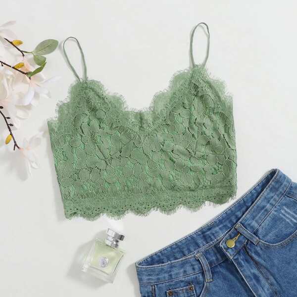 

Scallop Trim Lace Cami Top, Green