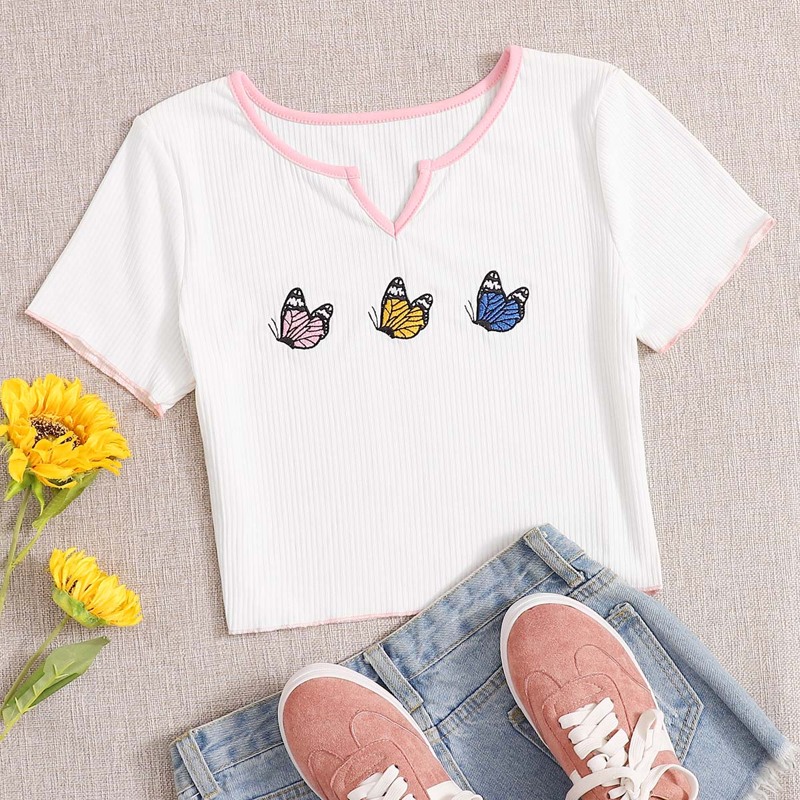 

Butterfly Embroidery Tee, White