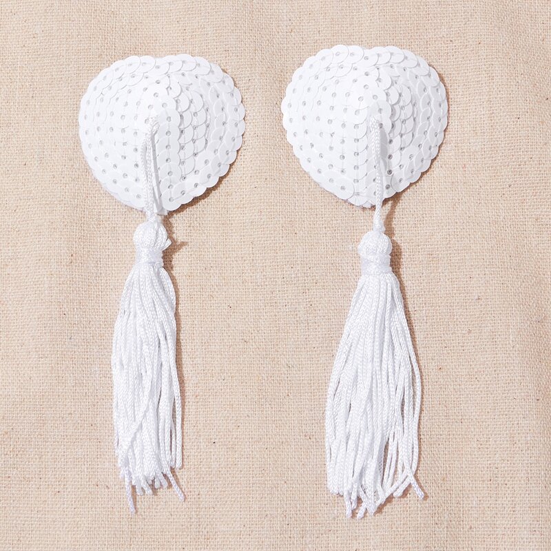 

1pair Tassel Charm Sequin Nipple Cover, White
