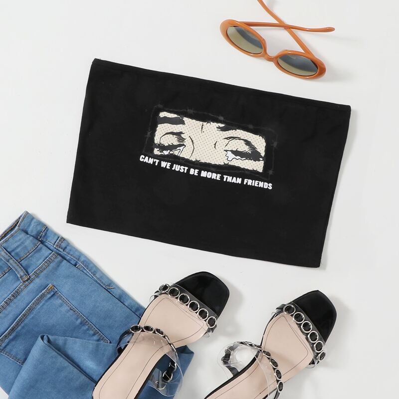 

Slogan Graphic Tube Top, Black