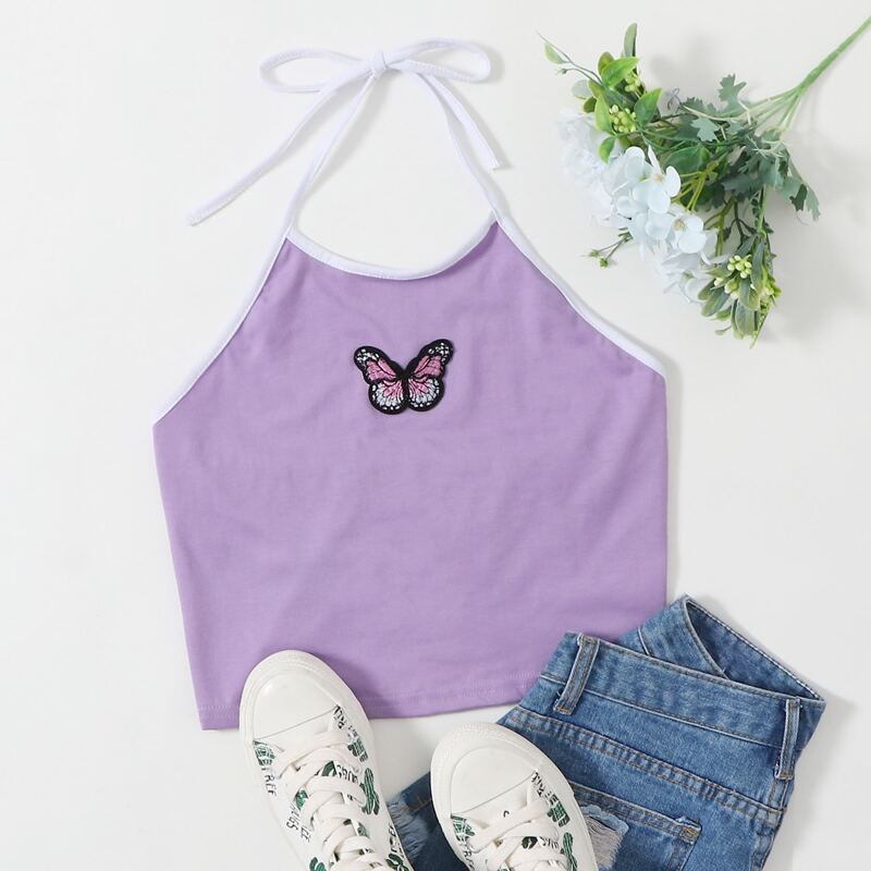 

Butterfly Patched Halter Top, Purple
