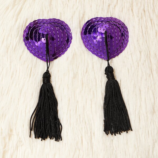 

1pair Tassel Charm Sequin Nipple Cover, Purple
