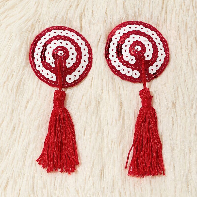 

1pair Tassel Charm Sequin Nipple Cover, Red