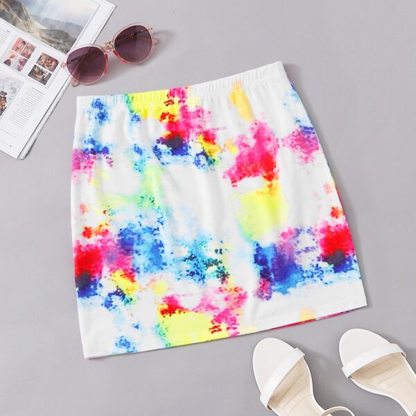 

Tie Dye Straight Short Skirt, Multicolor