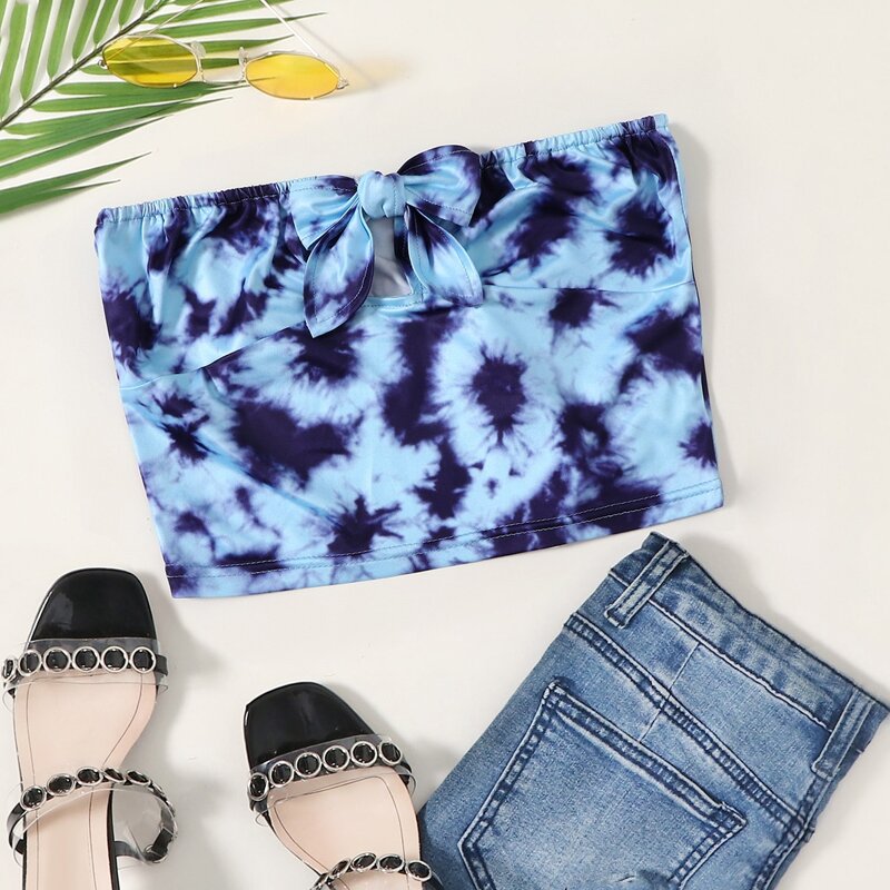 

Tie Dye Knot Tube Top, Blue