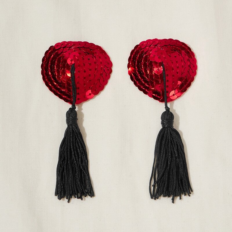 

1pair Tassel Charm Sequin Nipple Cover, Red
