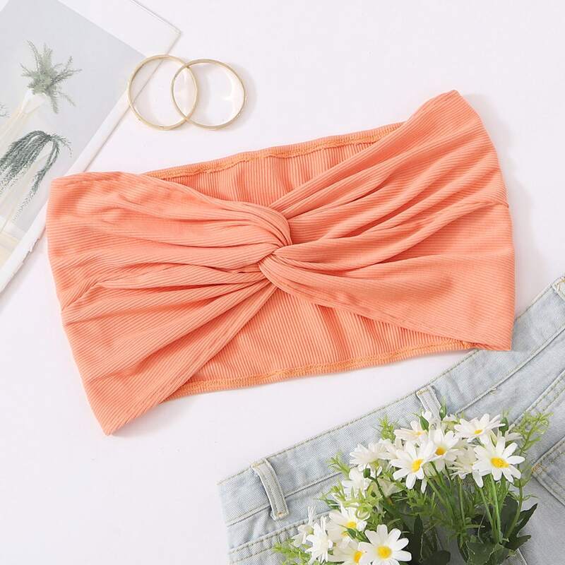

Twist Front Crop Tube Top, Pink
