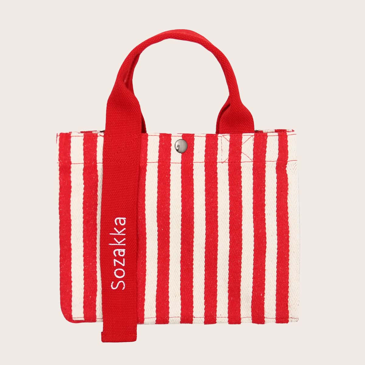 

Striped Graphic Tote Bag, Red