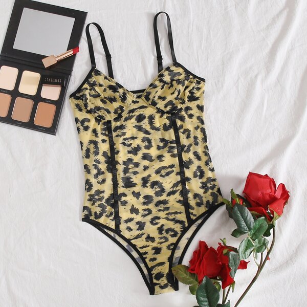 

Leopard Print Mesh Bodysuit, Multicolor